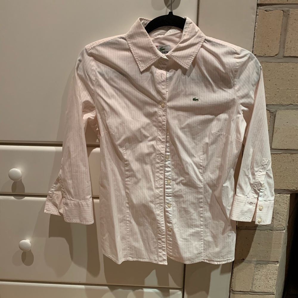 Lacoste pink and white striped cotton shirt
